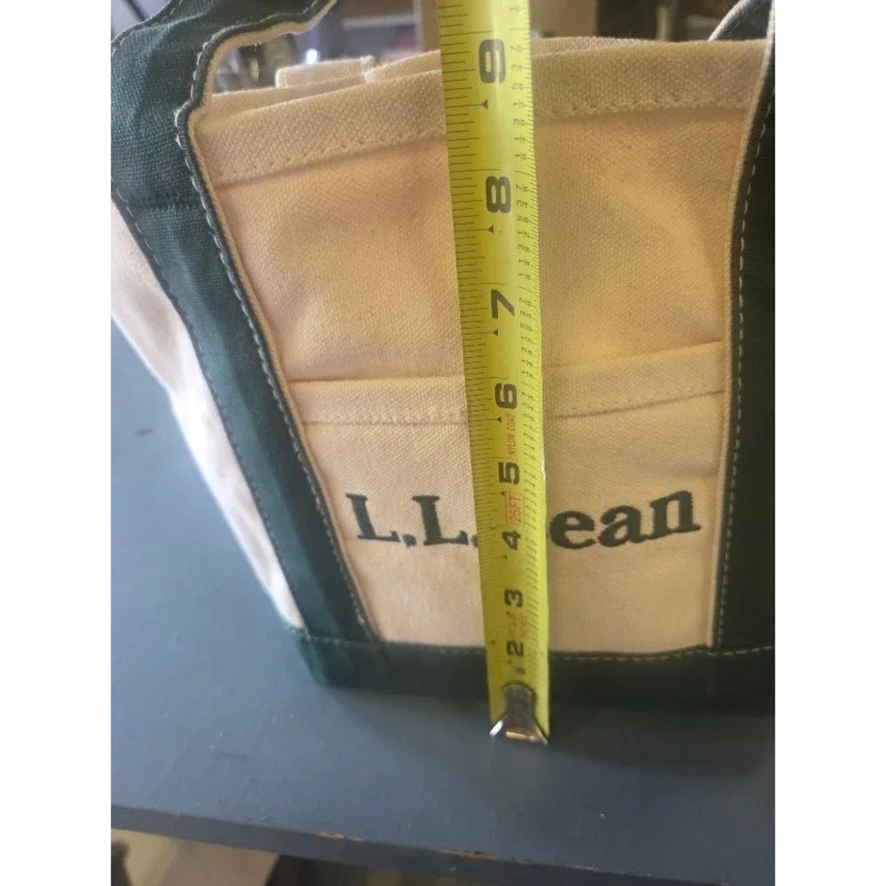 LL Bean Boat and Tote Canvas Bag Small Green Cream Open Top Tote Bag - Picture 5 of 6